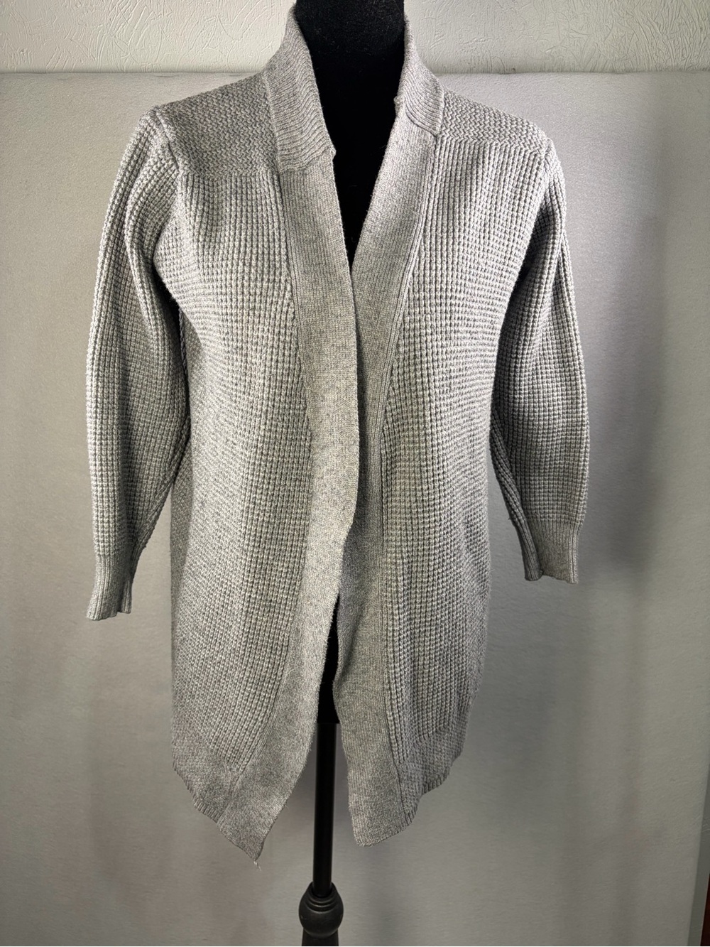 POL Light Gray Waffle Knit Open Cardigan